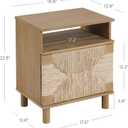 Nathan James Beacon Wood Nightstand, Bohemian Accent Table or Sofa Side Table with Seagrass Door for Bedroom or Living Room, Light Brown, Set of 2