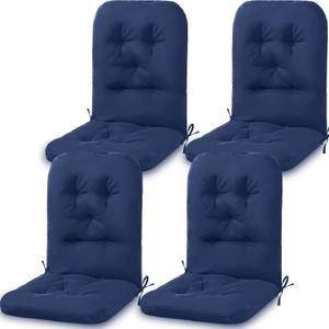 4 Set Outdoor High Back Chair Cushions 47 x 20 Inch Rocking Chair Cushions Waterproof Fade Resistant Comfort Replacement Seat Pads with Ties for Patio Lawn Yard Porch Home Office(Navy Blue)