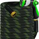 Garden Hose 25 FT, NON-EXPANDABLE Heavy-Duty Flexible & Lightweight Water Hose with 10-Function Nozzle, No-Kink Design, Leak-Proof Super Fabric, Solid Fittings for Lawn, Car, RV (Black)