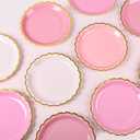 AimFun 48 Pcs Pink Scalloped Party Plates Gold Foil Border Paper Plates Mothers Day Disposable 9inch Gradient Serving Plates for Birthday Wedding Bridal Baby Shower Party Supplies