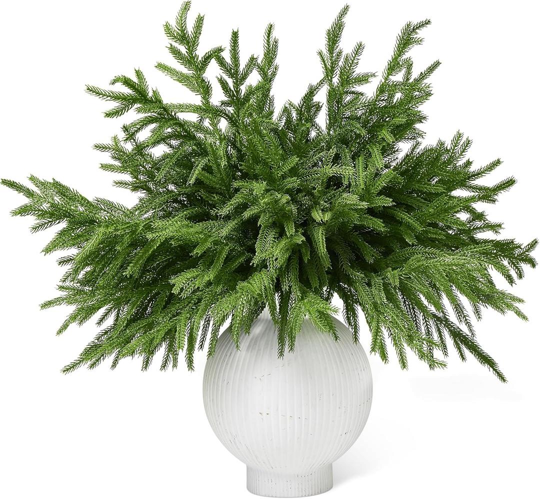 WeGuard 16 Pcs Real Touch Artificial Norfolk Pine Branches, 18 Inches Faux Norfolk Pine Stems Fake Christmas Greenery Picks for Vase DIY Garland Wreath Christmas Decorations Indoor Outdoor
