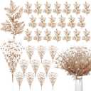 50 Pcs Christmas Tree Picks and Sprays Decorations 17" Champagne Gold Christmas Glitter Berry Stem and 10.6" Artificial Pine Needles Branches Picks Twigs Bead for Xmas Tree Ornaments DIY Wreath Decor