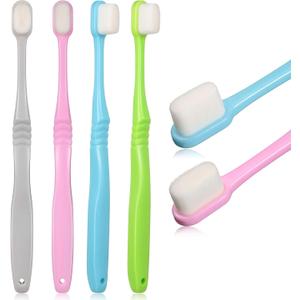 Boao 4 Pieces Soft Micro-Nano Manual Toothbrush Extra Soft Bristles Toothbrush with 20,000 Bristles for Fragile Adult Kid Children (Blue, Gray, Green, Purple)