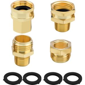 Jingzan 4PCS Brass Garden Hose Adapter Set, 3/4" GHT to 1/2" NPT Fittings, Hose to Pipe Connector Kit for Irrigation, RV, Plumbing Use (3/4GHT X 1/2NPT Set)