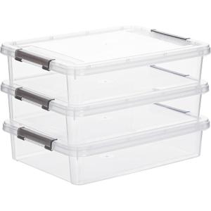 Citylife 3 PCS Plastic Storage Bins with Latching Lids Portable Project Case Clear File Box Stackable Storage Containers for Organizing A4 Paper, Photo, Document, Scrapbook (5QT)