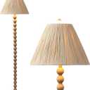 JONATHAN Y 61.5" Brown Wood Finish Bobbin LED Floor Lamp, Modern Rustic Spindle Standing Lamp with Light Brown Pleated Paper Shade, Farmhouse Decor, LED Bulb Included JYL5400A