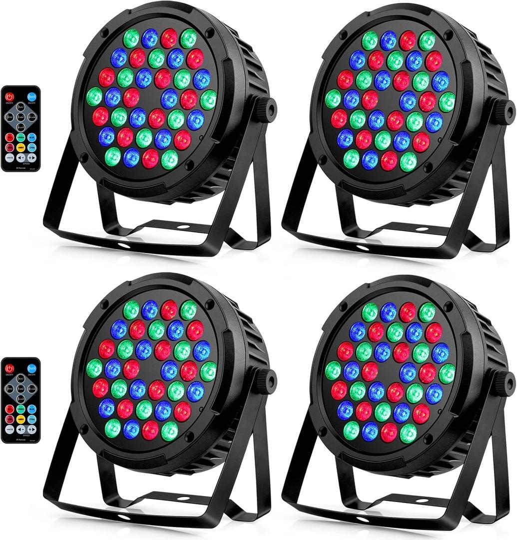 36LEDs RGB Stage Par Lights - OPPSK 36W Sound Activated Multi Modes - Remote DMX Control - Corded Electric - Uplights for Events DJ Music Dance Party Wedding Church Bar Club Stage Lighting (4Pack)