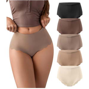 SHARICCA Seamless High Waisted Underwear for Women Cheeky Underwear Wave Edge No Show Bikini Panties Ribbed Panties Pack