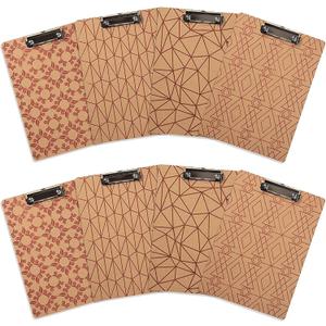 Juvale Wooden Low Profile Clipboard - 8 Pack, Brown, 8.8 x 12.4 in, Classic - Cute Clipboards Set for Teachers & Office, Fits Letter & A4 Papers, Patterns & Designs, Decorative Pack