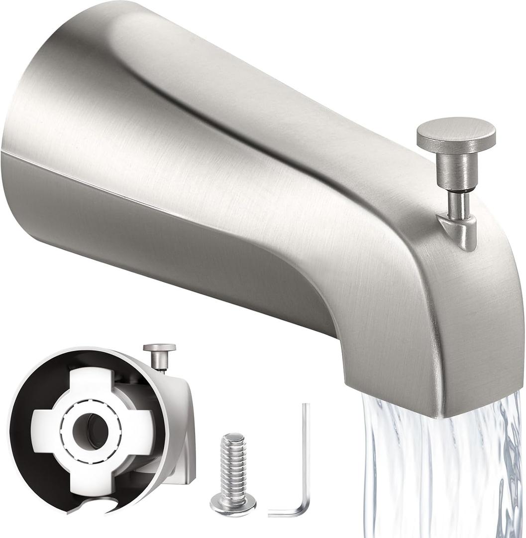Tub Spout with Diverter Slip-Fit Bathtub Faucet Spout Replacement, 1/2 Copper Pipe Connection, Easy to Install, Universal for Bathroom Shower (Brushed Nickel)