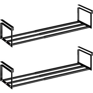 Expandable Shoe Rack Organizer - Adjustable Shoe Rack & Under Cabinet Shelf - for Shoe or Clothing Storage and Organization, Under Shelf Storage (Black,2 Pcs)
