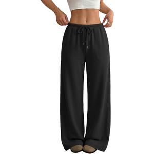 JEKAOYI Wide Leg Sweatpants for Women High Waisted Baggy Sweat Track Pants Drawstring Casual Lounge Pants with Pockets (Black, XL)