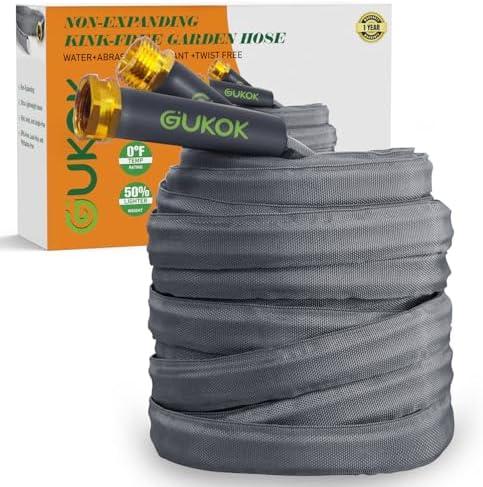 GUKOK 2025 Upgraded 50FT Non-Expanding Garden Hose, Ultra-Light & Flexible Water Hose - Burst-Resistant, Kink-Free, High-Pressure, All-Weather Use for Lawns, Gardens, and Outdoor Cleaning
