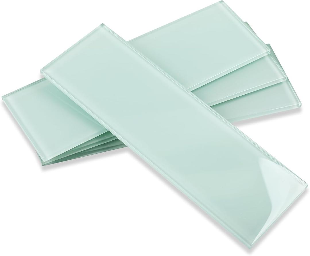 Glass Tiles for Backsplash, Glass Subway Tile 4x12 Inch for Kitchen Bathroom Shower Wall Ice Age (12 Pcs, 4 sq.ft)