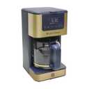 West Bend Drip Coffee Maker Brews Hot or Iced, Programmable with Brew Strength Selector Auto Shut-Off and 6 Functions Permanent Mesh Filter and Glass Carafe, 12-Cup, blue/gold