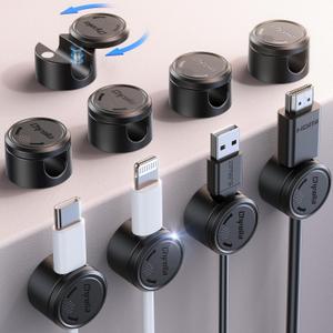 2 x 9 Pack Cord Organizer, Chfeila [360Rotating Twist-Lock] Magnetic Cable Management Clips, Adhesive Phone Charging Keeper Wire Cord Holder for Nightstand/Car/Wall, Office Desk Accessories Decor (Black)