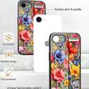 Compatible for iPhone 16e Case Cute with Strap Stand Finger Kickstand, Designer Cool Silicone Cases Funda Cover - Red Dark Florals Flowers