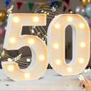 Marquee Numbers Lights Sign with Birthday Music, LED Decorative Light up Number 50 with Remote for Party Anniversary Decorations Wedding Christmas Home Decor, Battery Operated, White Plastic