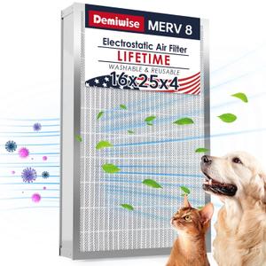 16x25x4 Resuable & Washable Electrostatic Air Filter Allergen Defense, MERV 8 Aluminum AC/HVAC Furnace Filter Replacement, Lasts a LifetimeActual Size:15.35"x24.72"x3.58")