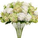 4 Bundles Small Hydrangea Artificial Flowers, Silk Fake Flower Bouquet for Wedding Party Home Decor.(White & Green)
