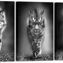 KLVOS Black and White Animal Wall Art Wolf Lion Tiger Parent-child Poster Paintings Canvas 3 Panels Cool Painting Wildlife Artwork Framed Modern Home Office Men Bedroom Decor