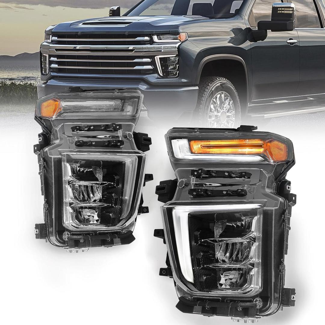 LED Headlight Assembly Compatible with Chevy Silverado 2500HD 3500HD 2020 2021 2022 2023 Factory Replacement Head Light Lamp Driver & Passenger Side (Left & Right Side(Pair))
