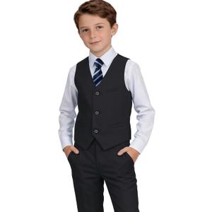 Boys Suit Kids Formal Easter Outfit Wedding Ring Bearer Suits for Boys Dress Vest Pants Set with Shirt and Tie, Black, 7