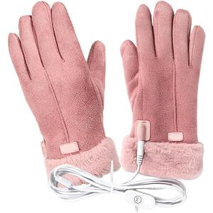 YARNOW USB Heated Gloves for Women, Pink, Leather Coral Fleece Lined, Winter Hand Warmers with Touchscreen Fingers for Outdoor Activities