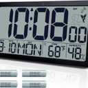 Atomic Wall Clock Battery Operated,10.5 inch Digtial Desk Clock with Temperature and Humidity,Self-Setting Alarm Clocks with 57 Ringtones,Auto DST, Large LCD Display for Seniors Batteries Included (Black)