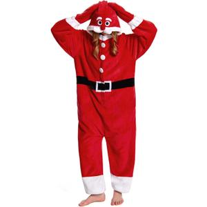 OLAOLA Unisex Adult Christmas Costume, Plush Santa Onesie Reindeer Gingerbread Snowman One-Piece Cosplay Pajamas (Small)