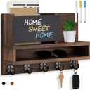 Key Holder for Wall - Key and Mail Holder Wall Mount with Shelf & 3 Liquid Chalks & Chalkboard,Mail Sorter Organizer,Key Hanger with Long Storage Box, Entry Way Organizer,Rustic Home Decor (Brown)