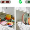 CEYAZYE 4 Pack Plate Holder Organizer for Cabinet Space Saver, Metal Dinner Dish Storage Rack, 2 Sizes Kitchen Storage Display for Plates, Pots, Pans, Cutting Boards, Black