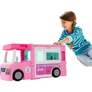 Barbie 3-in-1 DreamCamper Vehicle, Approx. 3-ft, Transforming Camper with Pool, Truck, Boat and 60 Accessories, Makes a Great Gift for 3 to 7 Year Olds