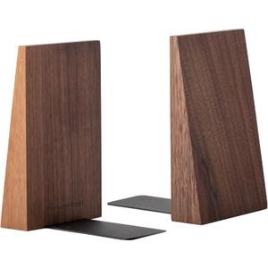 Muso Wood Thickened Wooden Bookends for Heavy Books, Creative Decorative Non-Skid Handmade Walnut Wood Ends for Shelves