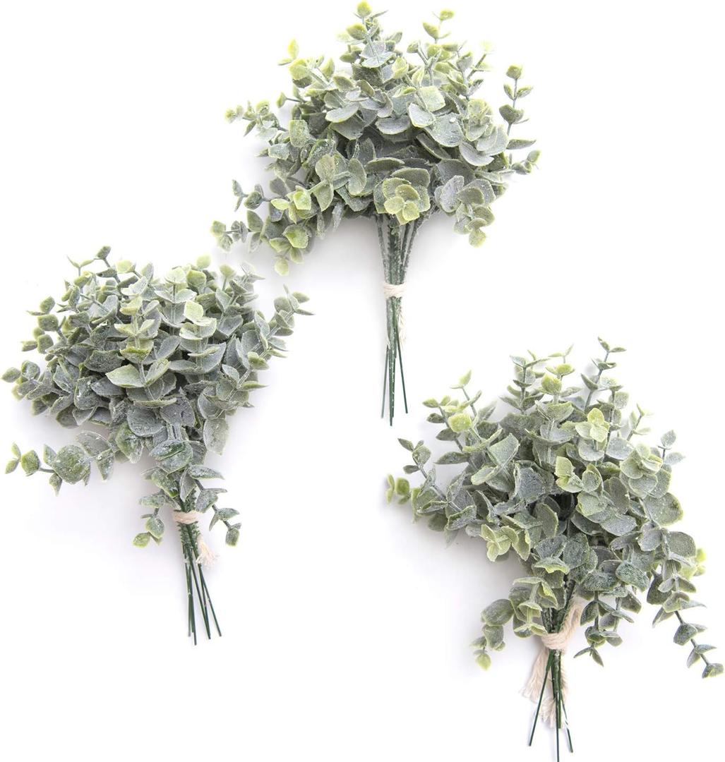 Ling's moment Artificial Plants Eucalyptus Leaves Branches,18Pcs 8" Tall Fake Greenery Filler Decor w/Stems, Realistic Texture Flocked Plants for Wedding Bouquets/Table Centerpieces, Room/Office