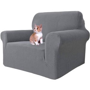 MAXIJIN Stretch Chair Cover Chair Slipcovers with Arms, 1-Piece Couch Sofa Chair Covers for Living Room, Non Slip Armchair Cover (31"-46") Furniture Protector Dogs Pet Friendly (Chair, Light Grey)