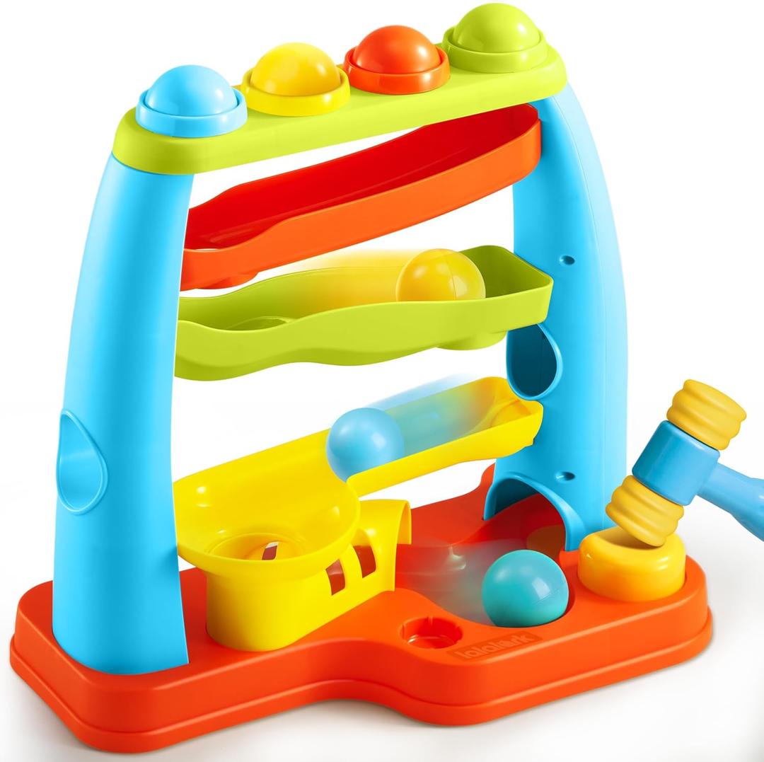 Ball Drop Toy for Toddlers, Track Stacking Learning Pound a Ball with Hammer, Early Developmental Montessori Toy, Birthday Gift for Boys & Girls Age 18M+, Gifts for 2 3 Year Old Baby Kids