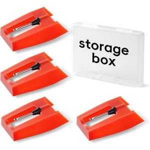 4 Pack Record Player Needles Replacement Compatible with Crosley, Victrola & More Turntable, Premium Ruby Stylus with Clear Storage Box, Phonograph Cartridge Needle for Vinyl Records Accessories