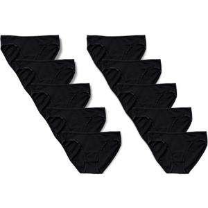 Amazon Essentials Women's Breathable Cotton Bikini Brief Underwear with Full Coverage, Multipacks (Large, Black)