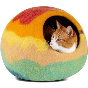 MEOWFIA Cat Cave – Premium Felt Cat Bed for Indoor Cats, Handmade 100% Merino Wool (Vivid Shades) (Medium, Tucson Sunset)