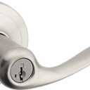 Kwikset Tustin Entry Door Handle with Lock and Key, Secure Keyed Reversible Lever Exterior, Doorlock, For Front Entrance and Bedrooms, Satin Chrome, Pick Resistant Smartkey Rekey Security