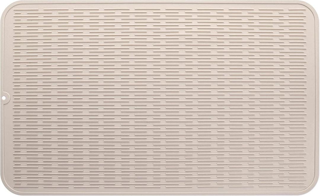 Silicone Dish Drying Mat for Multiple Usage,Easy clean,Eco-friendly,Heat-resistant Silicone Mat for Kitchen Counter or Sink,Refrigerator or Drawer Liner Tapioca 3XL 28 inches x 18 inches