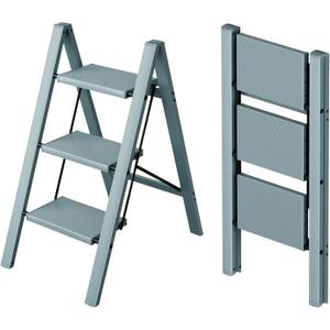 Taranta 3 Step Ladder, Aluminum Lightweight Folding 3 Step Stool with Anti-Slip Wide Pedal,330lbs Capacity Step Ladder for Household, Kitchen,Office - Serene Blue
