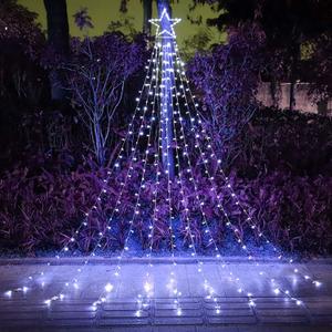 FUNIAO Outdoor Christmas Star Lights 320 LED Waterfall Christmas Tree Lights 8 Lighting Modes Outdoor Christmas Decorations Star String Lights for Outside Tree Wall Yard Xmas Wedding Party (White)