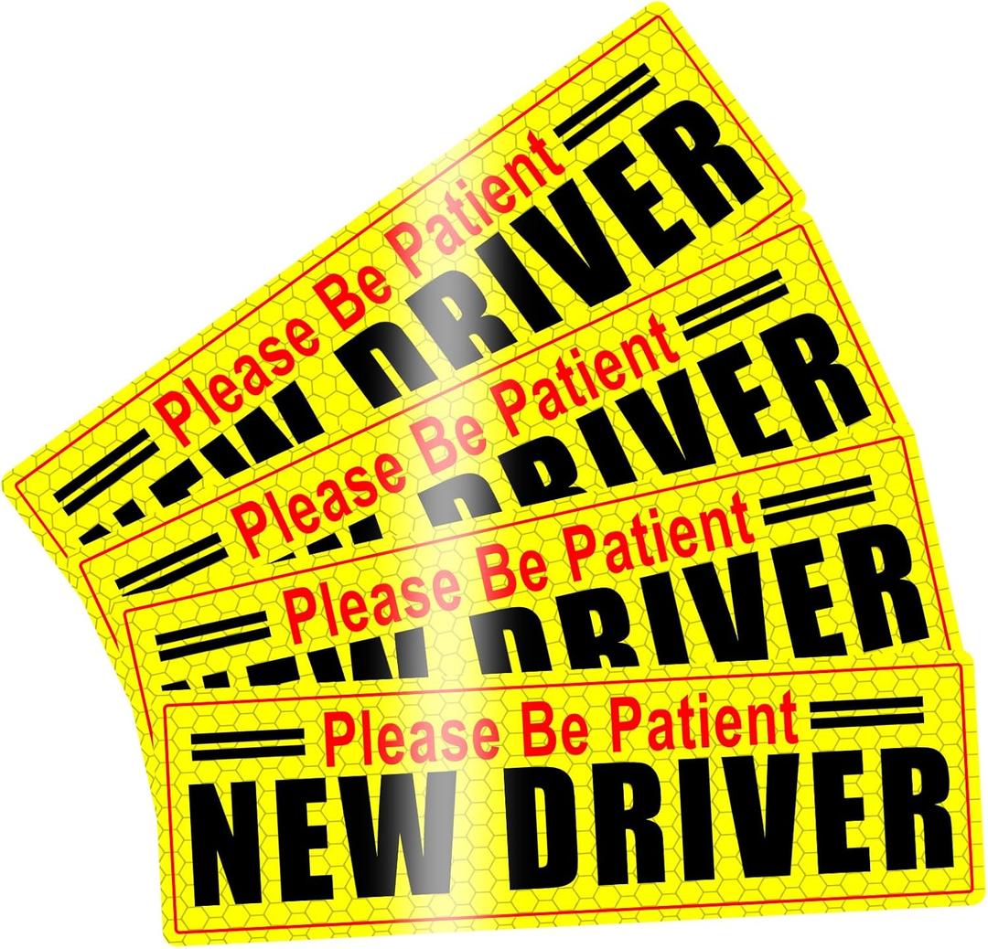 4 Pack Magnet Car Bumper Sticker | Please Be Patient New Driver| New Drivers Sticker Safety Warning, Magnetic Reflective Driver Bumper Sticker for Car Bumper Truck Window Auto Vehicles