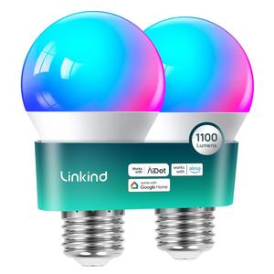 Linkind Smart Light Bulbs, 1100LM (75W Equivalent) Smart Bulb, Work with Alexa & Google Home, RGBTW Color Changing Bulbs Music Sync, 2.4GHz Wi-Fi & Bluetooth, LED Alexa Light Bulbs 11W, A19 E26, 2Pack