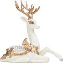 Newman House Studio Christmas Decorations Sitting Reindeer Figurines  Christmas Decor Indoor 9.75 * 4.5 * 9.5 in Xmas Reindeer Statues Resin White/Gold Deer Sculpture White Farmhouse Decor