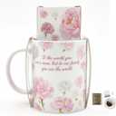 2 x Mom Mug Gift Mother Birthday Gifts, Best Mama Gifts,Floral Coffee Mug for Mother from Daughter&Son Funny You're Not Just a Mom, You're Our World Ceramic Cup, 12 Ounces