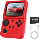 R36T Retro Gaming Console, 3.5'' IPS Screen CRT-Inspired, Handheld Game Console with 18000+ Classic Games Supports WiFi Networked Fighting and OTG, 3500mAh Battery, with Portable Case(Red 64GB)