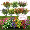 WEAUSUP 21 Bundles Outdoor Faux Plants UV Resistant Faux Bushes Plastic Artificial Flowers Fake Outdoor Plants for Home Garden Decor (7 Colors)